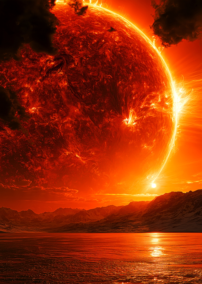 Fiery Sun Over Alien Landscape