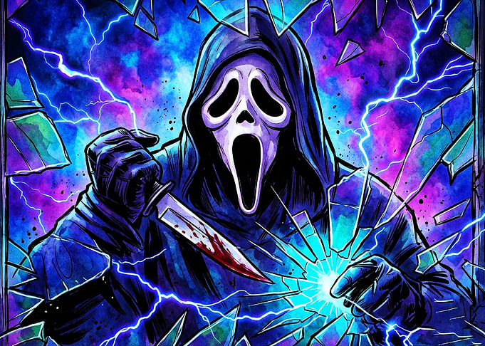 Ghostface Breaking Through Glass