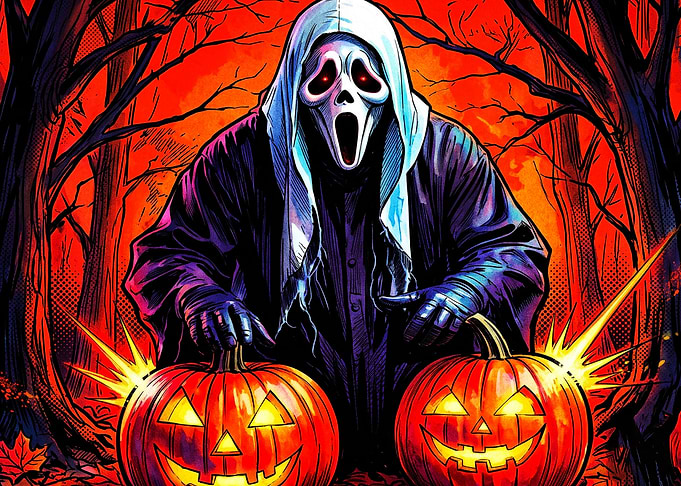 Ghostface with Halloween Pumpkins