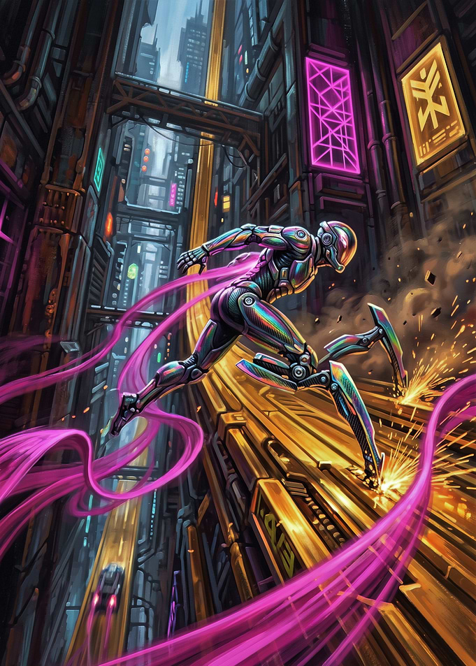 Cybernetic Runner in Neon City