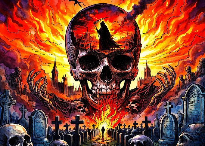 Grim Reaper Skull Graveyard Fantasy Art