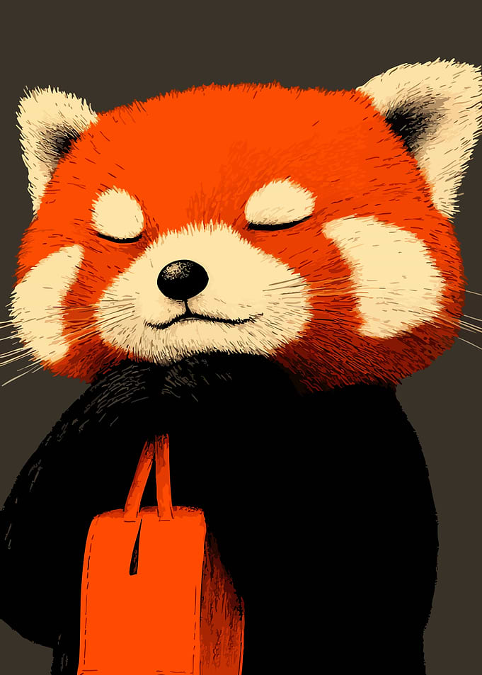 Cute Red Panda Holding Shopping Bag