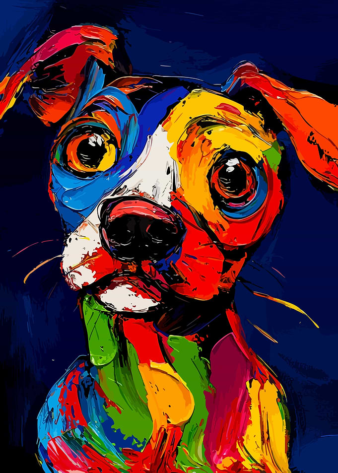 Colorful Abstract Oil Painting of Dog