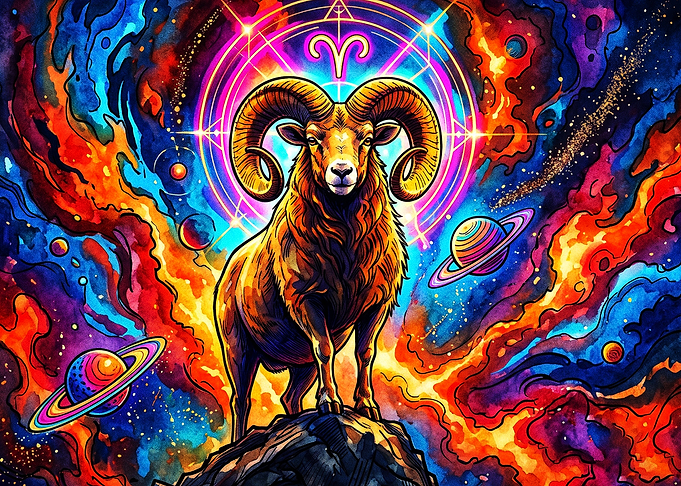 Aries Zodiac Cosmic Ram Neon Art