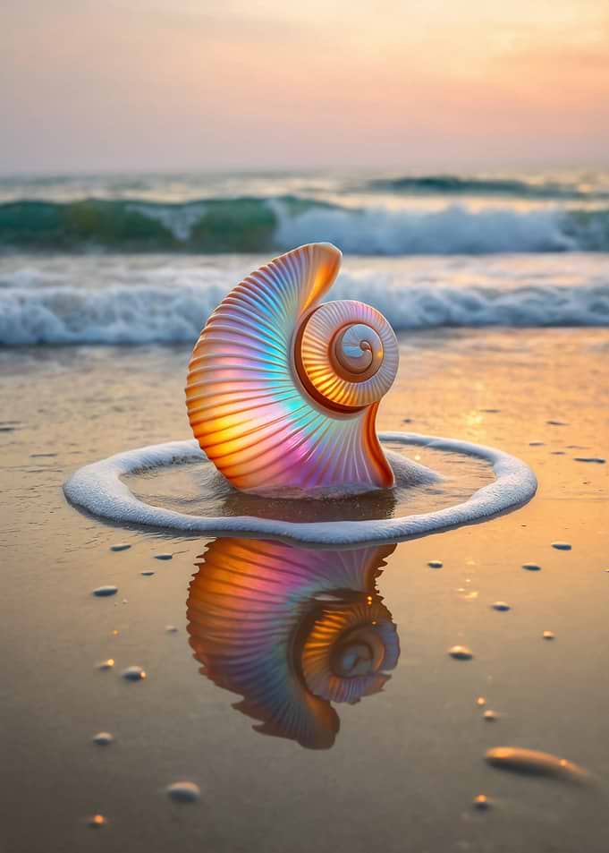 Iridescent Seashell Sunset Reflection