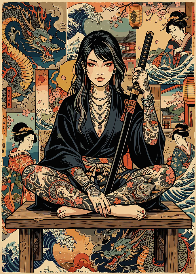 Tattooed Samurai Woman Japanese Art