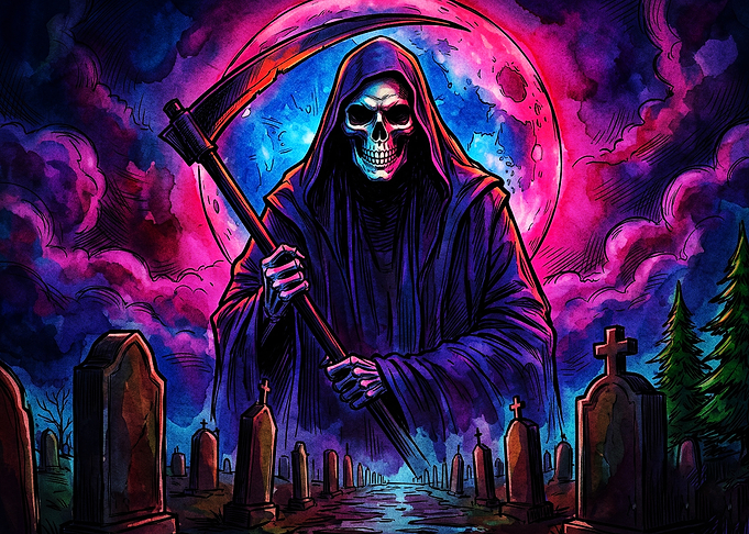 Grim Reaper in Neon Graveyard