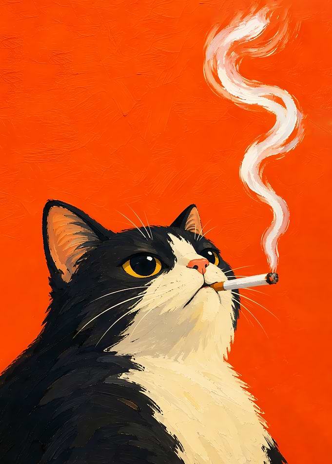 Smoking Tuxedo Cat Digital Painting