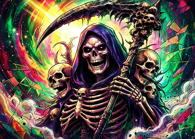 Psychedelic Grim Reaper with Scythe