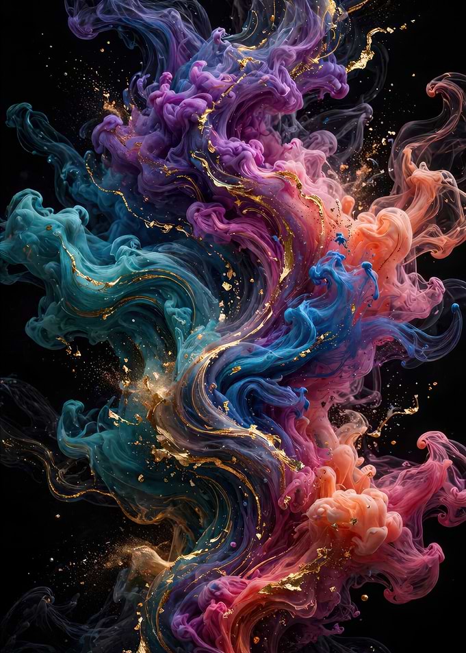 Abstract Colorful Smoke with Gold Flakes