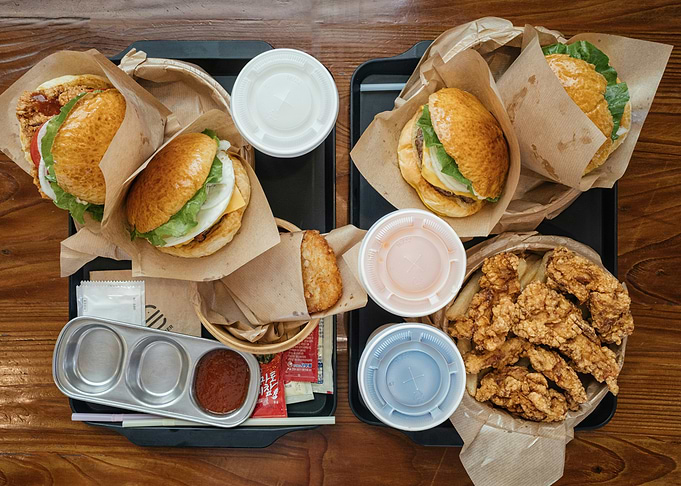 Fast Food Meal Trays Overhead View