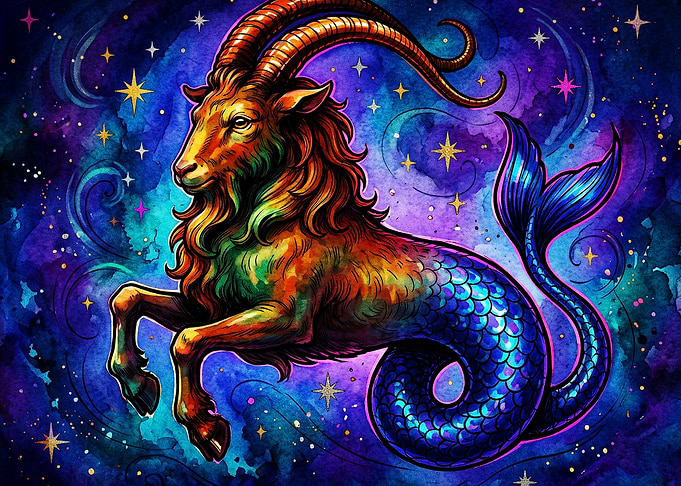 Capricorn Zodiac Space Art Poster