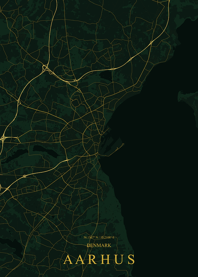 Minimalist Gold and Dark Green Aarhus Map