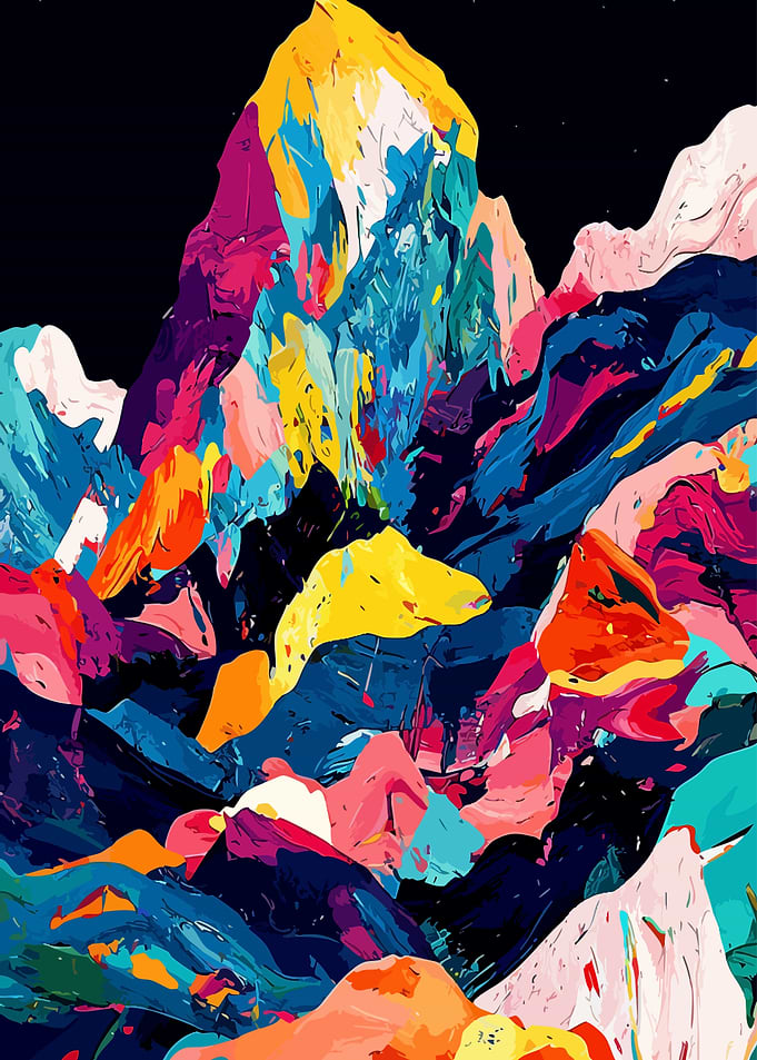 Abstract Colorful Mountain Peak Art