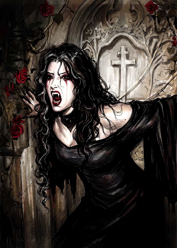 Gothic Vampire Woman with Roses