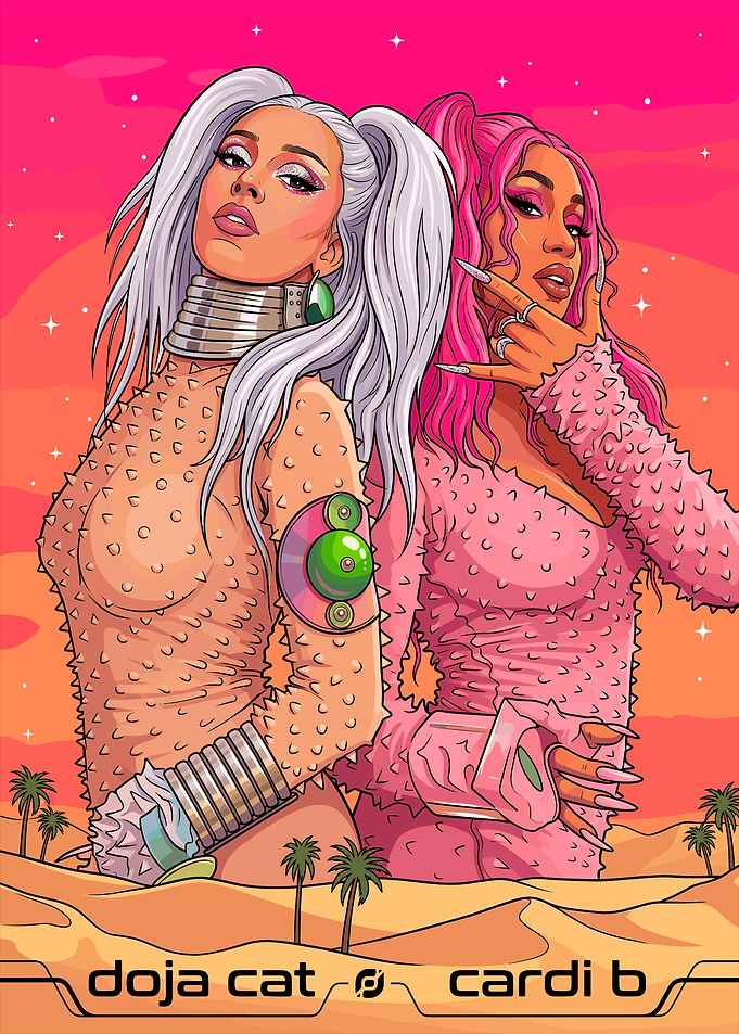 Doja Cat and Cardi B Illustration