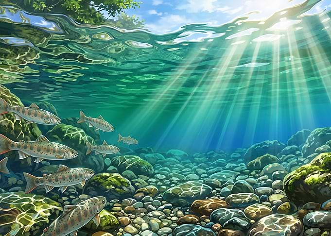 School of Trout in Clear Stream