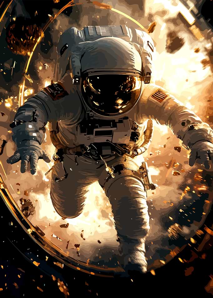 Astronaut Floating Amidst Space Explosion