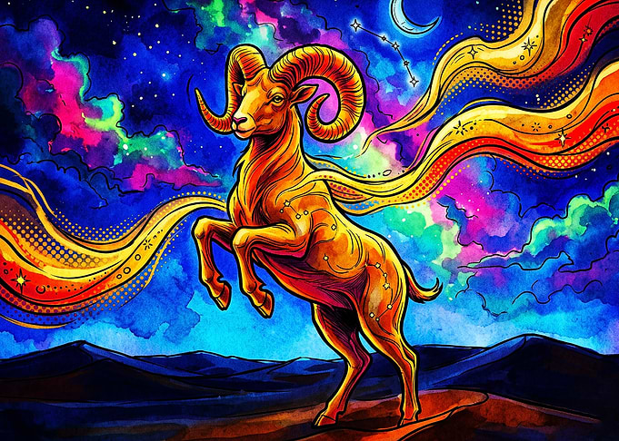 Aries Zodiac Cosmic Ram Space Art