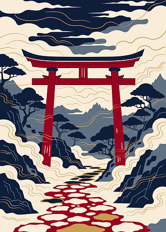 Japanese Torii Gate Ukiyo-e Metal Poster, No Text