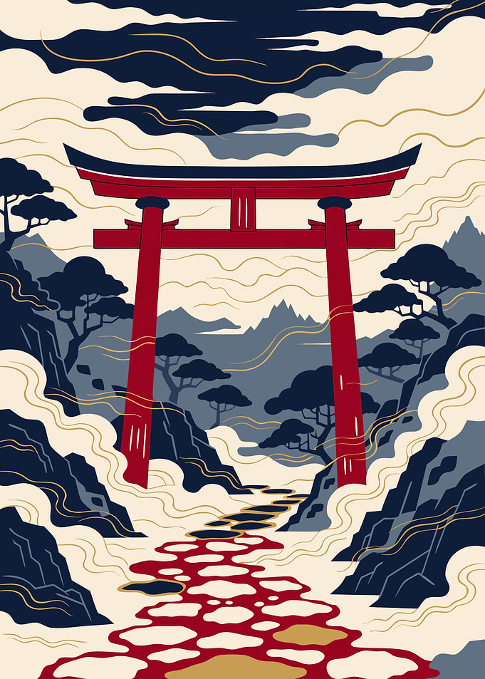 Japanese Torii Gate Ukiyo-e Metal Poster, No Text