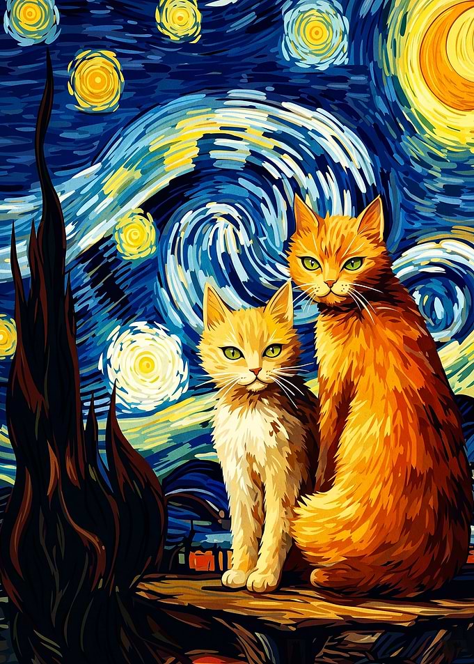 Cats Night Sky PostImpression Art