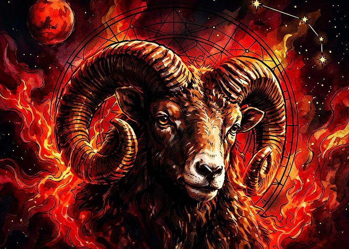 Aries Ram Zodiac Fire Mystic Art