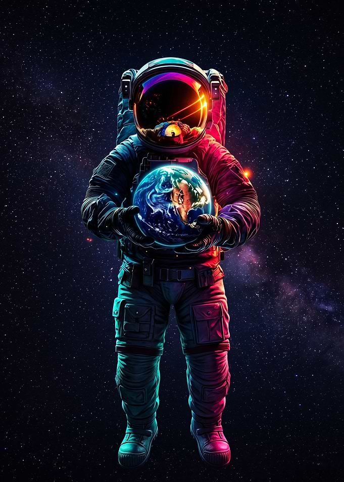 Astronaut Earth Glowing Neon Art