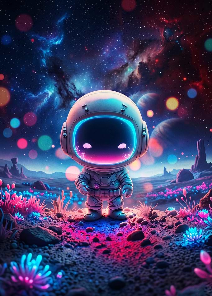 Cute Astronaut Space Neon Glow Art