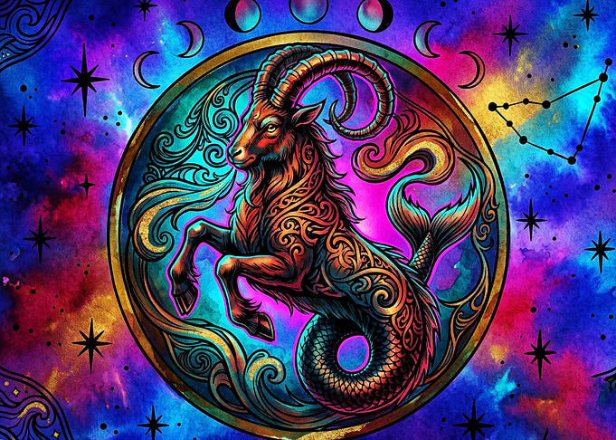 Capricorn Zodiac Cosmic Boho Art