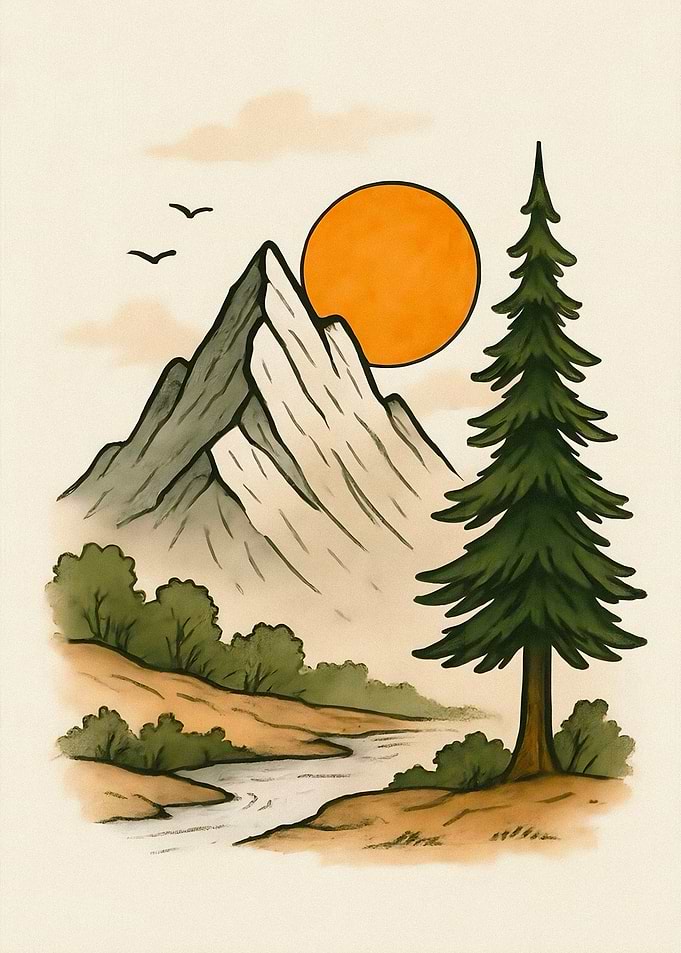 Mountain Landscape with Pine Tree