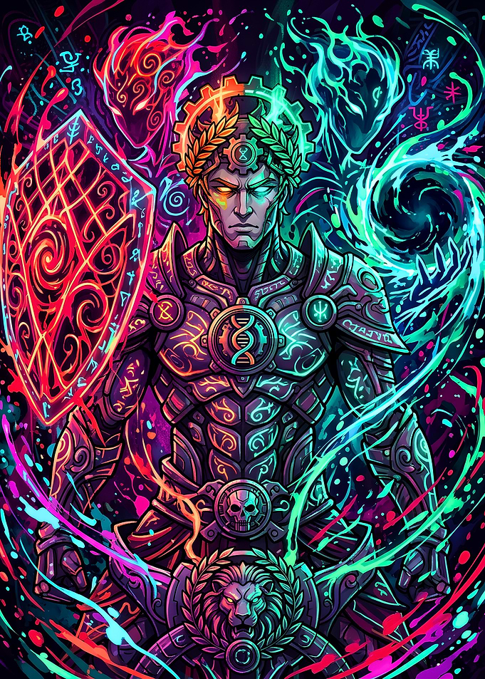 Neon Cybernetic Roman Warrior