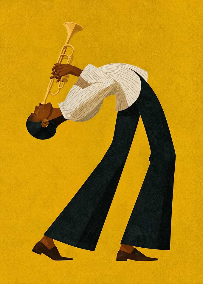 Jazz Musician Playing Trumpet Illustration