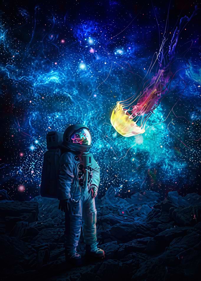 Astronaut Jellyfish Space Art Poste
