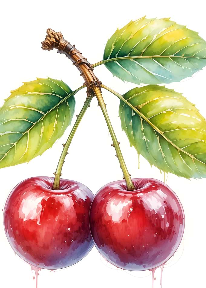 Watercolor Two Cherries