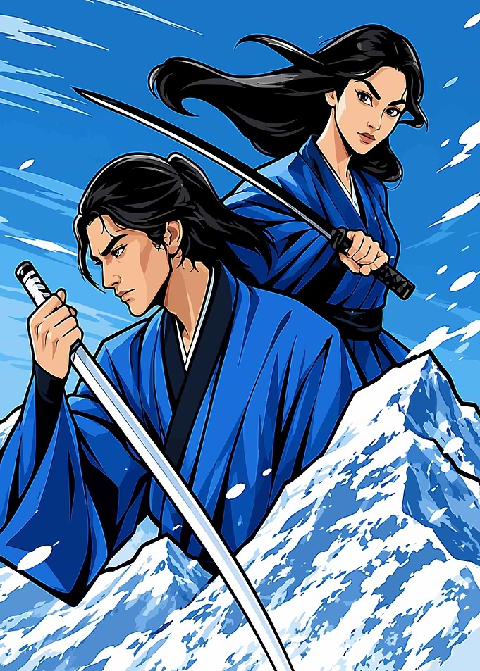 Samurai Warriors in Snowy Mountains