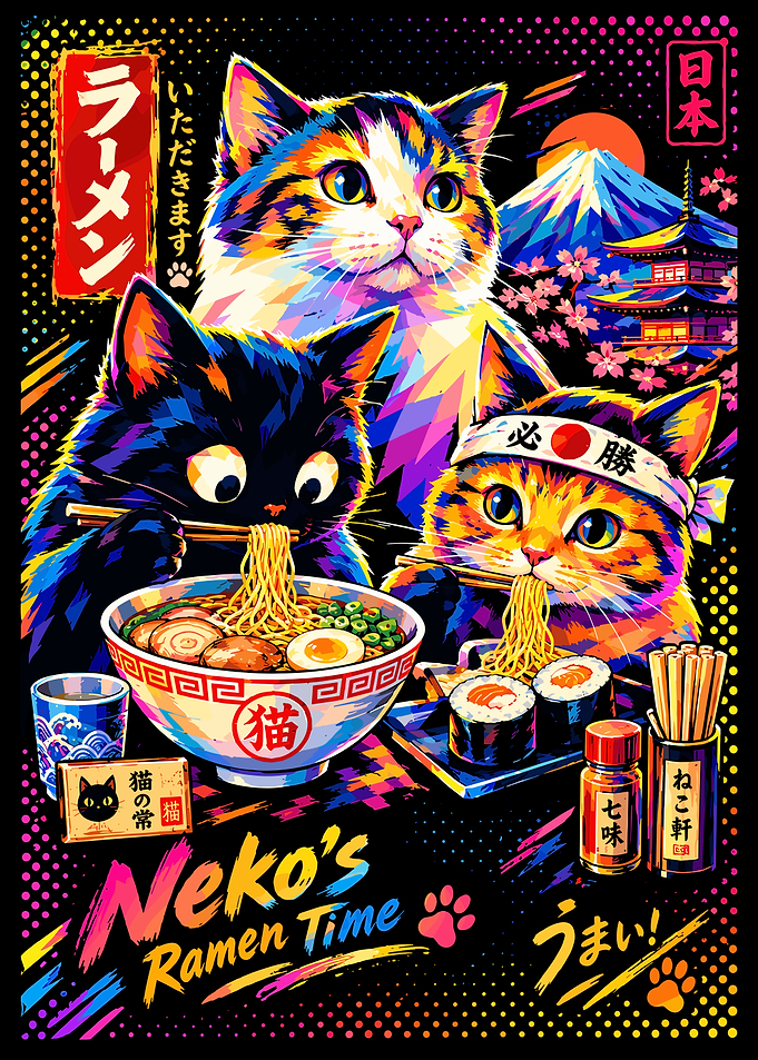 Neko's Ramen Time Vibrant Art