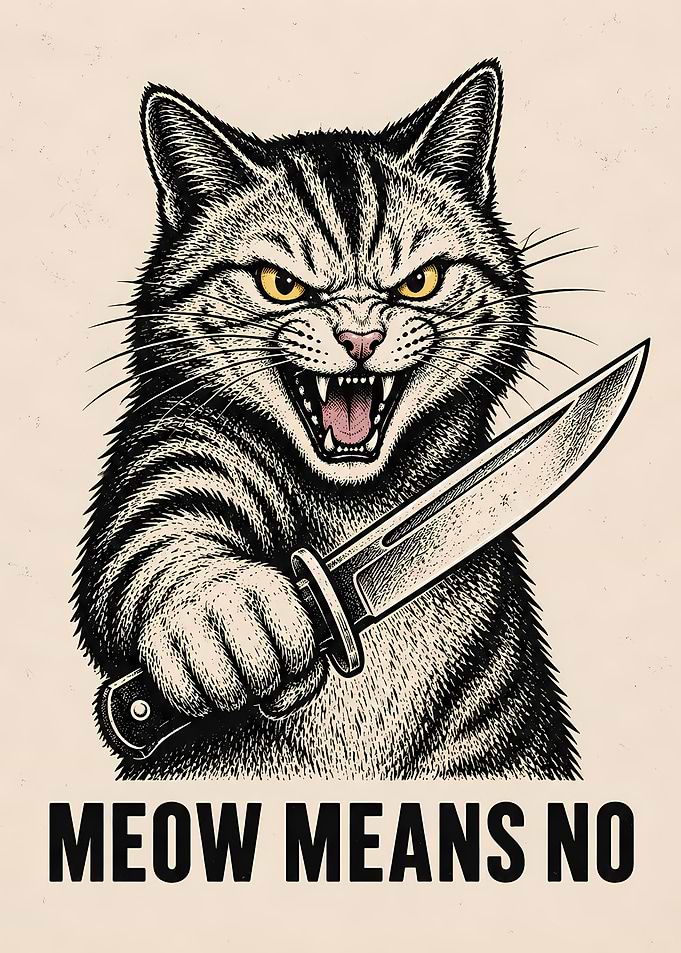 Angry Cat Holding a Knife