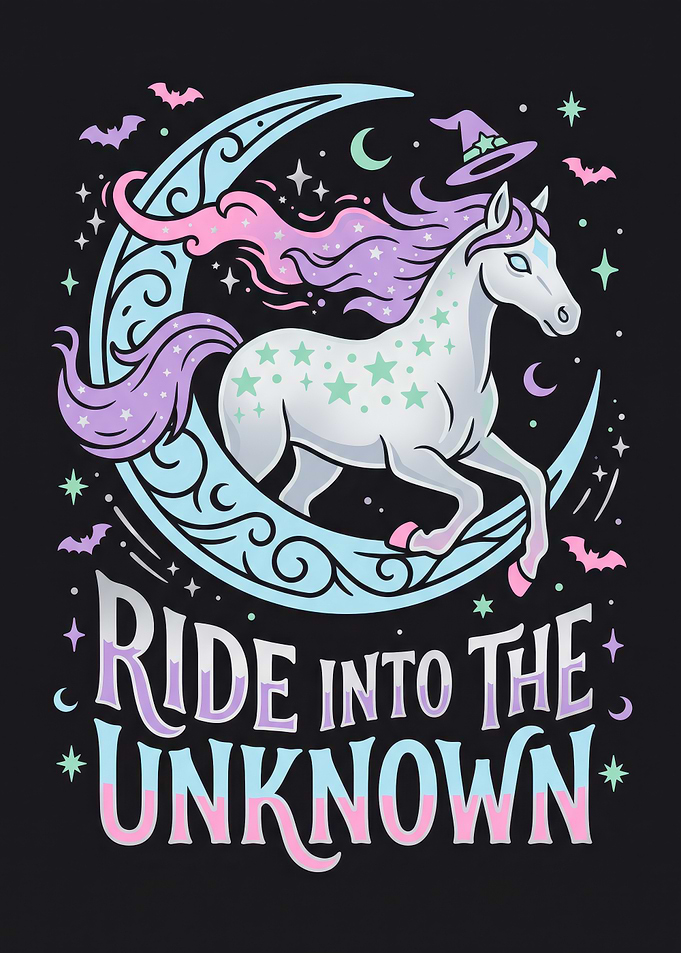 Witchy Unicorn Moon Illustration