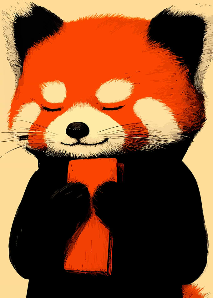 Cute Red Panda Holding Letter I