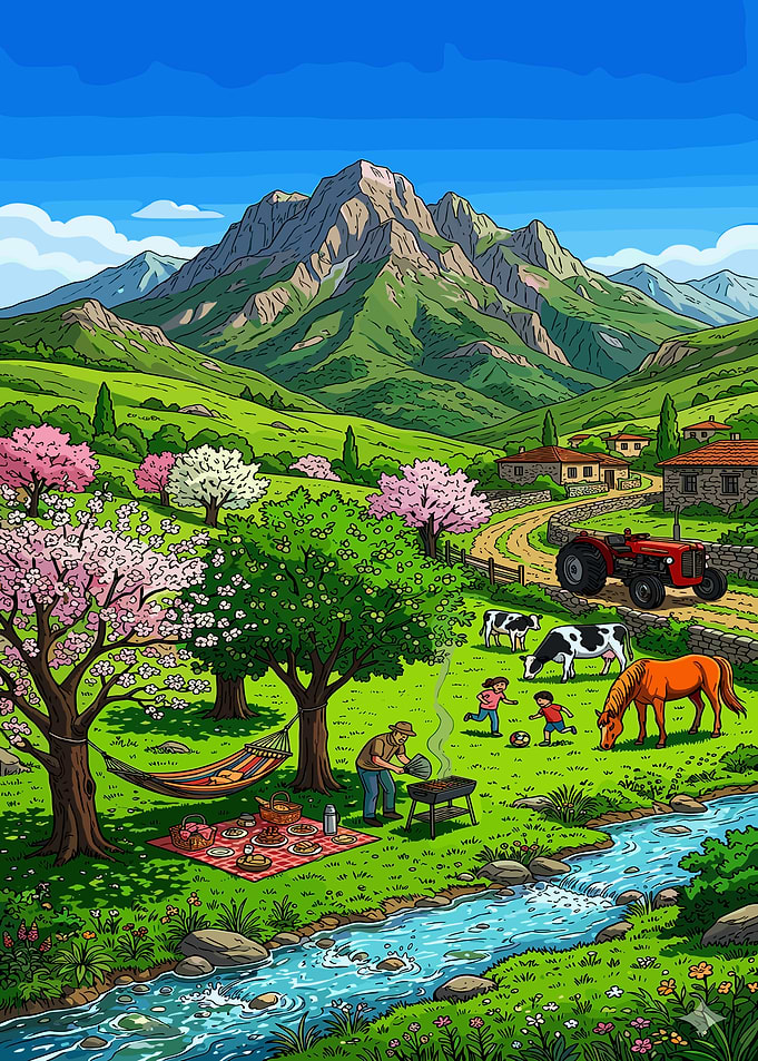 Idyllic Mountain Picnic Landscape