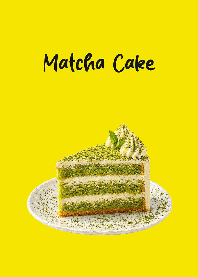 Matcha Cake Slice on Yellow Background