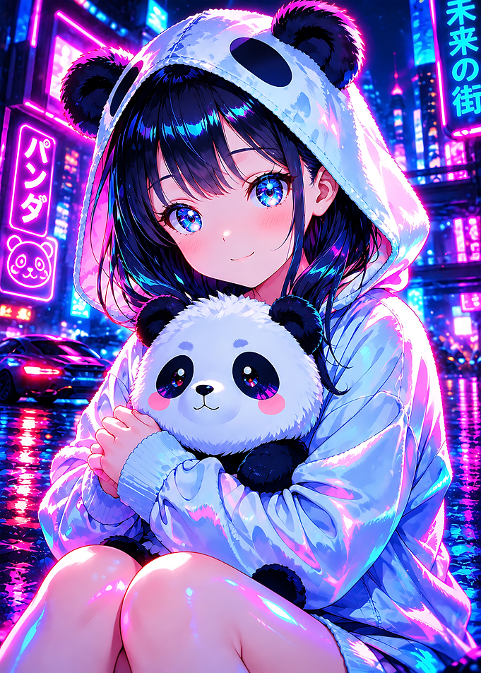 Anime Girl with Panda Hoodie
