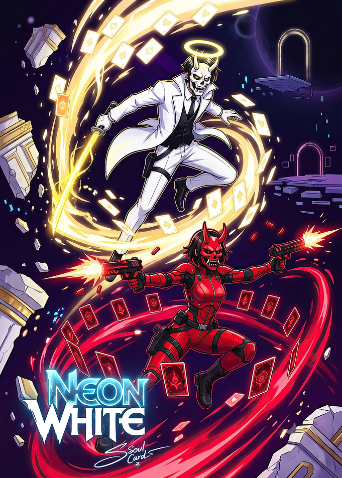 Neon White Game Art Poster