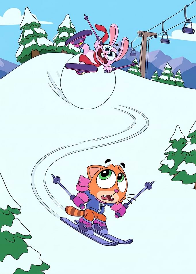 Cute Animals Skiing on Snowy Mountain