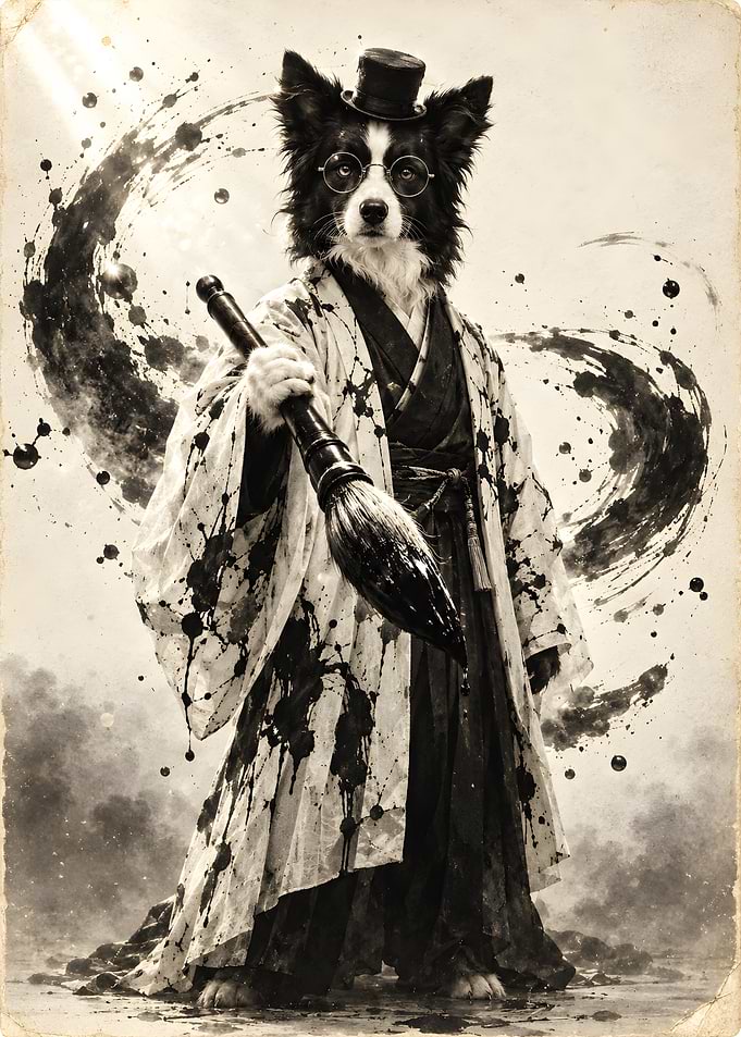 Steampunk Border Collie Calligrapher