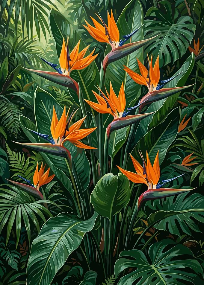 Vibrant Bird of Paradise Floral Illustration
