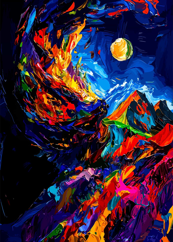 Abstract Colorful Mountain Landscape Painting