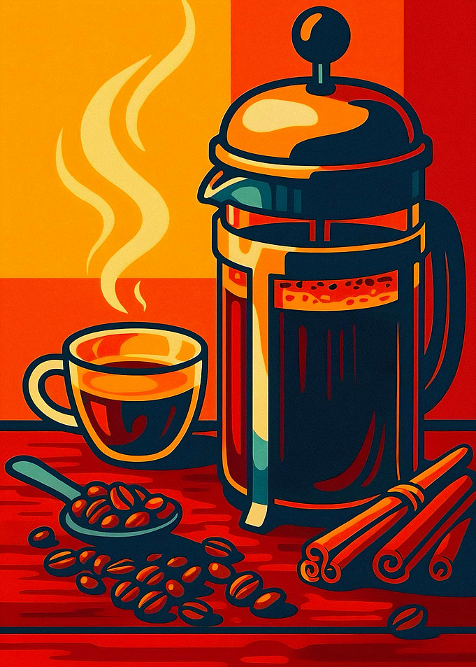 Vibrant French Press Coffee Illustration