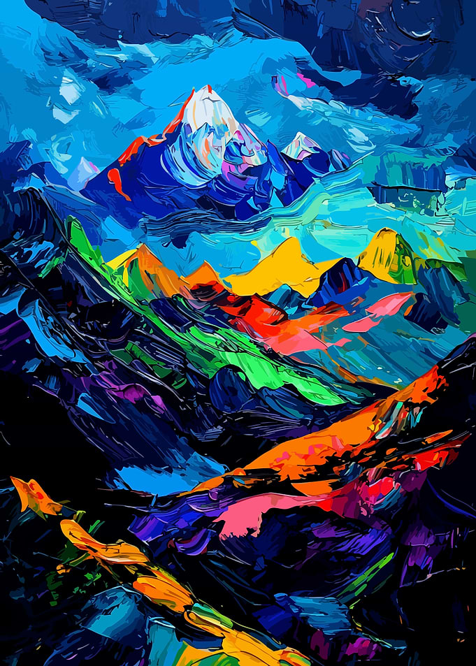Vibrant Abstract Mountain Landscape Painting